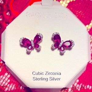 Brand New Rachel Zoe Sterling Silver Magenta Butterfly Post Earrings